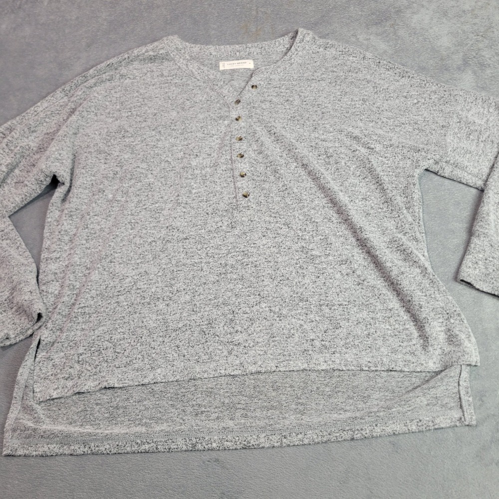 Lucky Brand Henley Top Womens Medium Grey Marl Long Sleeve Relaxed 7W73098 Gauze